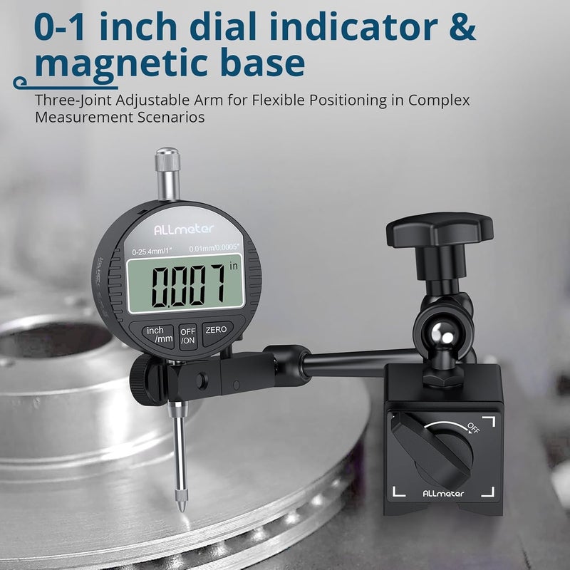 ALLmeter Store Dial Indicator Magnetic Base Set (132lbs/60kg Tensile Force) 0-1 Inch Precision Gauge for Machining,Lathe Alignment & Metalworking Dial Indicator Gage Gauge for 3D Printer Lathe Workshop - Image 5